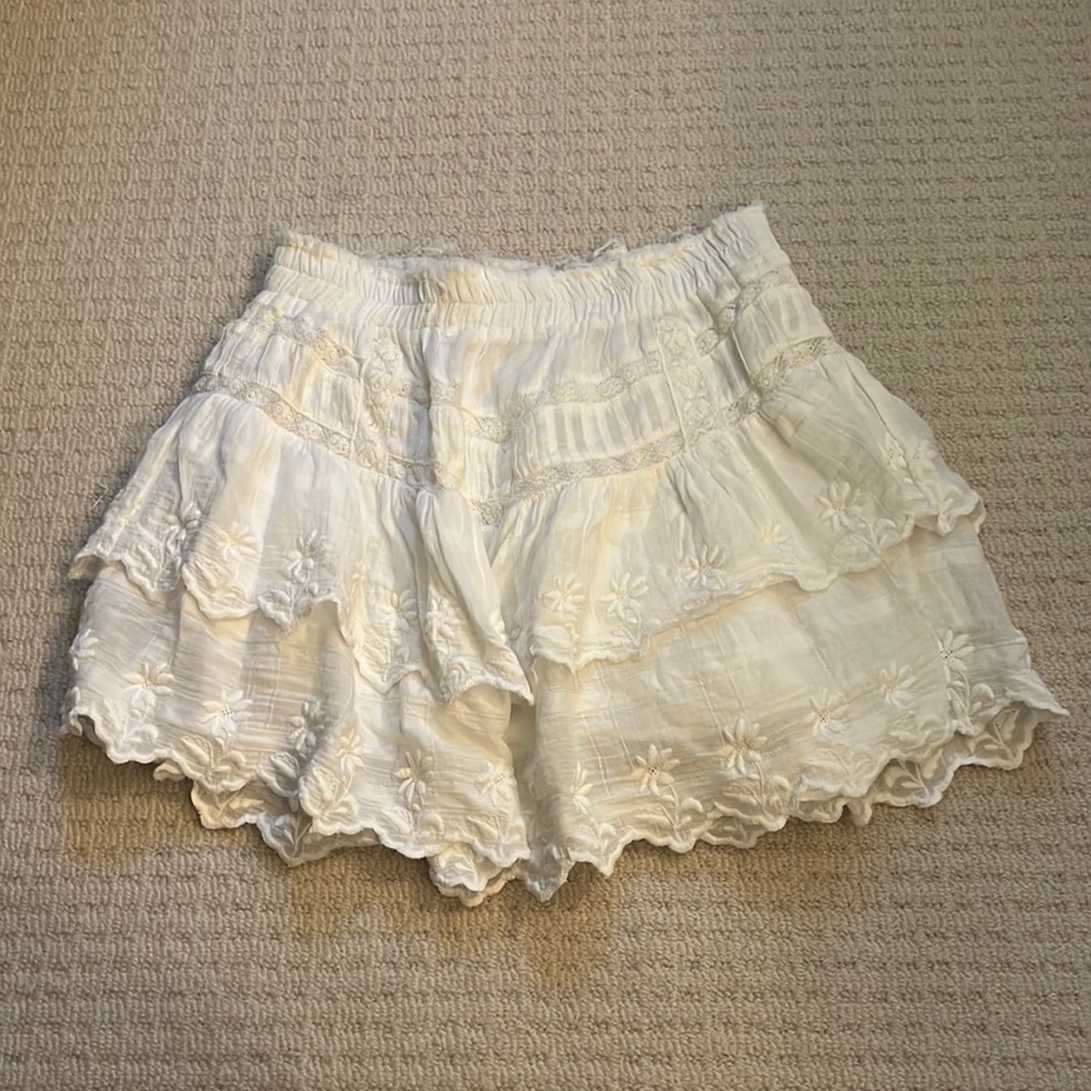 LoveShackFancy White Ruffle Mini Skirt- Size Small